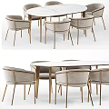 Round Modern Dining Table Set With Beige Upholstered Chairs And Gold Metal Frame