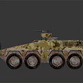 Six Wheeled Armored Military Vehicle with Camouflage Paint and Turret Antenna