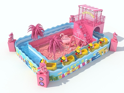 Indoor children's drifting small yellow duck drifting amphibious chariot pink party amusement facilities 3d model