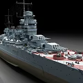 Military Battleship With Gray Hull Red Main Deck Multiple Turrets Large Guns And Detailed Design