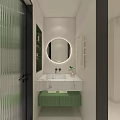 Modern Two Tone Green And Beige Bathroom With Terrazzo Floor And Glass Shower Enclosure