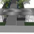 Modern Entrance Gate Design With Marble Walls Metal Frame And Green Trees