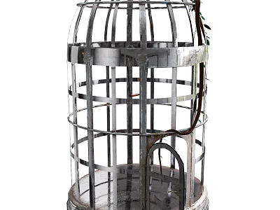 Sturdy Metal Cylindrical Pet Cage With Metal Bars Design And Hanging Plant 3d model