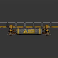 Yellow Robotic Arms Working On Industrial Platform With Guardrail And Tracks