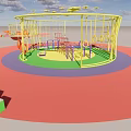 Outdoor Sports Equipment Featuring Yellow Metal Climbing Frames Slide And Kids Play Area On Grass