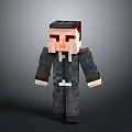 Minecraft Style Pixel Train Character In Suit Standing On Gray Background