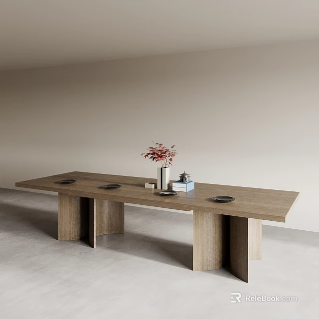 Modern Wooden Tea Table And Chairs In Living Room With Flower Vase And Tea Sets 3d model 