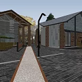 Modern Office Building Exterior With Brick Glass Facade Walkway And Greenery