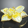 Golden Flower With Metallic Petals Detailed Stamen On Dark Background With Reflection