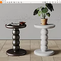 Dark And White Side Tables With Rounded Layered Design Magazine Bowl And Potted Plant