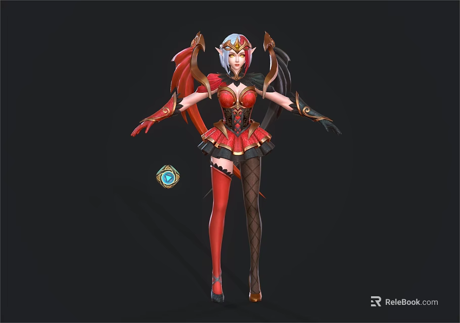 Game Movie Character With Red Black Dress Red Wings Black Lace Stockings And Blue Gem 3d model 