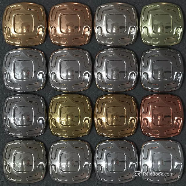 Colorful Metal Square Decorative Plates In Gold Silver And Copper Tones 3d model 