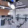 Modern Restaurant Interior Design With Open Layout Pendant Lights Dining Tables And Chairs