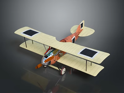 Detailed Vintage Biplane Model With Solar Panels For Aerospace Sustainable Aviation Technology 3d model