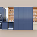 Modern Blue Balcony Cabinet with Washing Machine Open Shelves and Storage Space