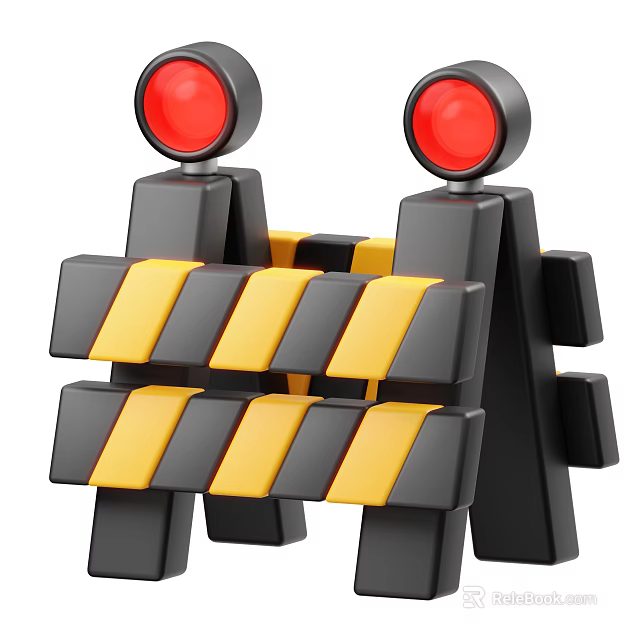 Sturdy Safety Barrier With Black Yellow Stripes And Red Warning Lights 3d model 