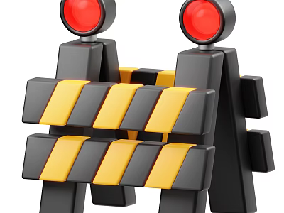 Sturdy Safety Barrier With Black Yellow Stripes And Red Warning Lights 3d model