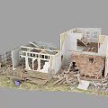 Collapsed House Model With Wooden Structure Debris Damaged Walls And Wreckage