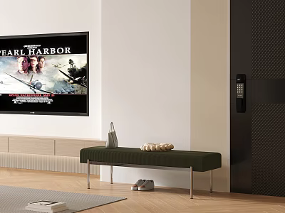 Stylish Green Single Sofa in Living Room with Pearl Harbor Poster and Gray Carpet 3d model