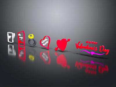 Red Hearts Ring Arrow And Text For Valentine's Day Decorations 3d model