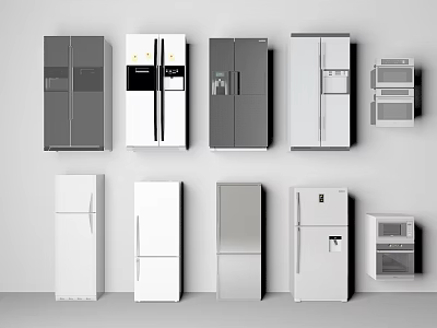 Various Types Of Refrigerators And Small Kitchen Appliances With Different Designs 3d model