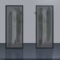 Modern Glass Hinged Doors With Vertical Stripe Design And Black Frames 3d model
