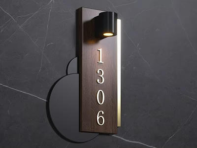 Modern House Number 1306 Plaque With LED Light On Marble Wall 3d model