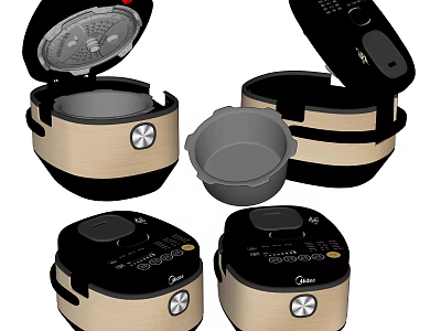 Modern Electric Rice Cookers Design With Open Lid Inner Pot And Control Panel 3d model