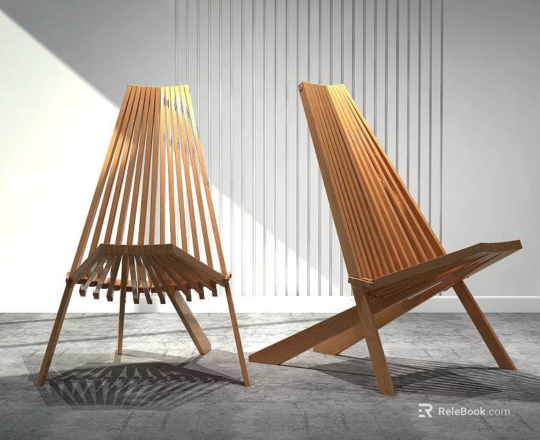 Modern Wooden Single Chair With Slat Back Design For Interior Decor 3d model 