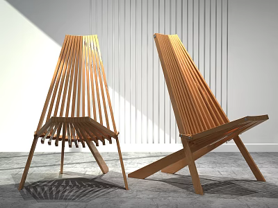 Modern Wooden Single Chair With Slat Back Design For Interior Decor 3d model