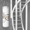 White Stuffed Doll In Kids Playroom With Spiral Staircase Punching Bag And Balls