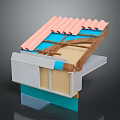 Building Roof Structure Cross Section With Wooden Frame Insulation And Tiles