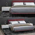 Double Bed with Red Headboard Gray Bedding Nightstands and Table Lamps 3d model