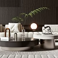 Modern Living Room Interior With Round Coffee Tables Black Light Colored And Metal Decor Books