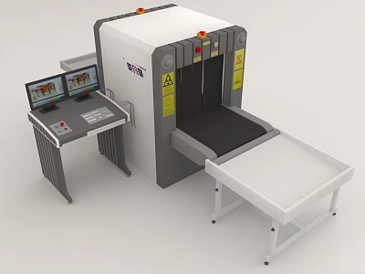 Public Facility Security Scanner System With Conveyor Belt Control Console And Monitors 3d model