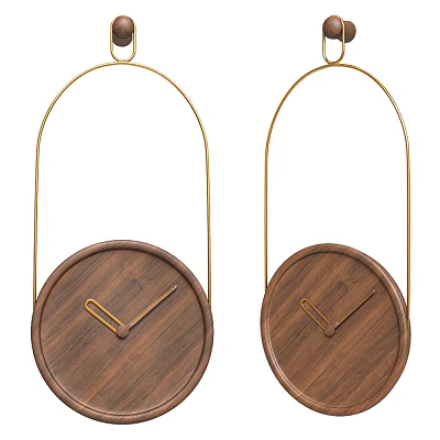 Modern Hanging Wall Clocks With Wooden Dial And Golden Metal Hooks 3d model