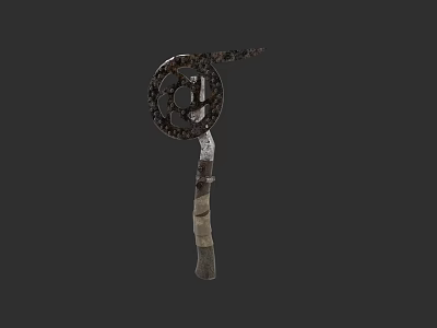 Antique Metal Battle Weapon With Decorative Spiked Wheel And Leather Wrapped Handle 3d model