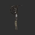 Antique Metal Battle Weapon With Decorative Spiked Wheel And Leather Wrapped Handle