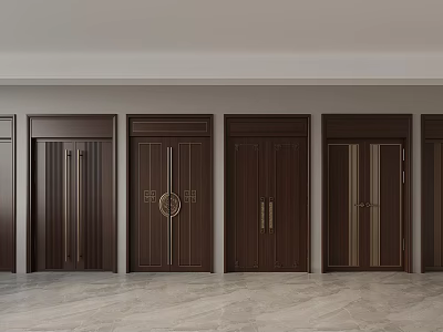 Different Styles Of Dark Wooden Interior Doors In Modern Room Setting 3d model