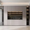 Modern Sleek Wine Cabinet In Light Gray With Built In LED Lights And Glass Shelves