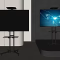 Two Modern TVs One With Black Screen And One Displaying World Map On Floor Stands 3d model
