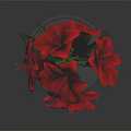 Red Flower Garden Decor with Green Leaves in Gray Pot