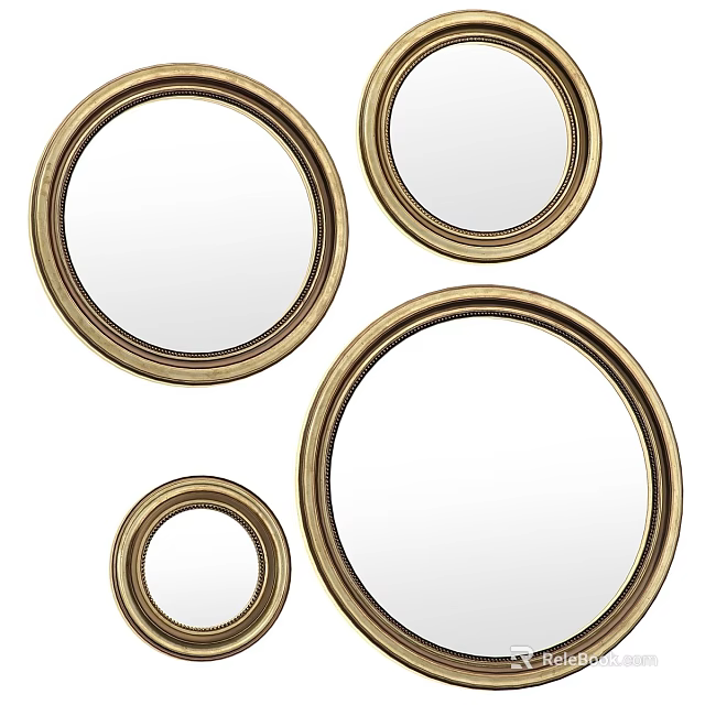 Stylish Round Mirrors Wall Decor With Gold Frames And Multiple Sizes 3d model 