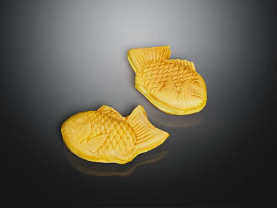 Golden Brown Traditional Japanese Fish Shaped Pastries With Grid Pattern Snack 3d model