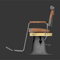 Vintage Brown Armchair Featuring Worn Leather Upholstery Metal Base And Footrest