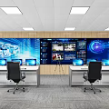 Modern Security Control Room with Multiple Surveillance Monitors and Control Desks
