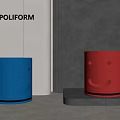 Poliform Blue And Red Bedside Tables With Smiley Face Design And Gray Wall Background 3d model