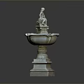 Classical Stone Carved Fountain With Statue On Top And Pedestal Base