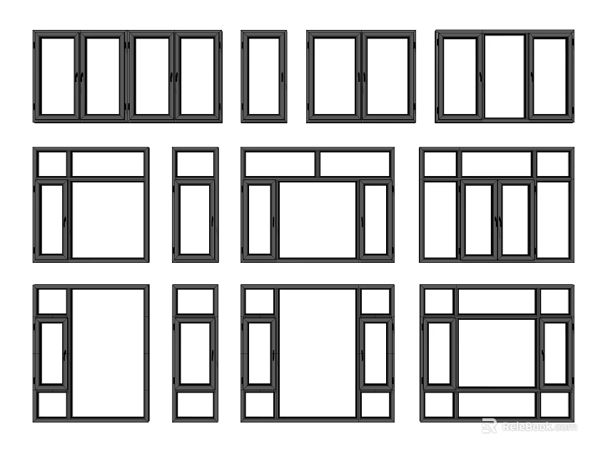 Various Window Designs With Different Frame Configurations For Home Interiors 3d model