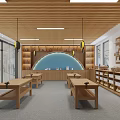 School Woodworking Classroom With Wooden Tables Tools Shelves And Open Layout